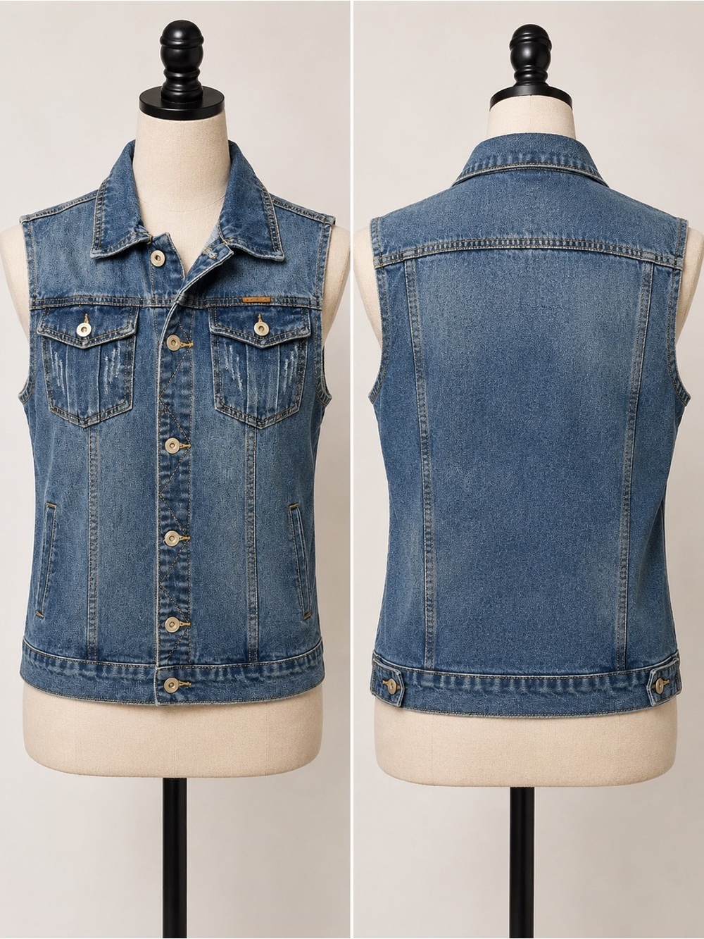 Exclusive Jeans Medium Wash Sleeveless Denim Trucker Vest Size M